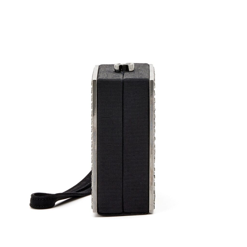 Black Cotton Piqué, Plexi and Rhinestone Minaudière Box Clutch Silver Hardware, 2005-2006