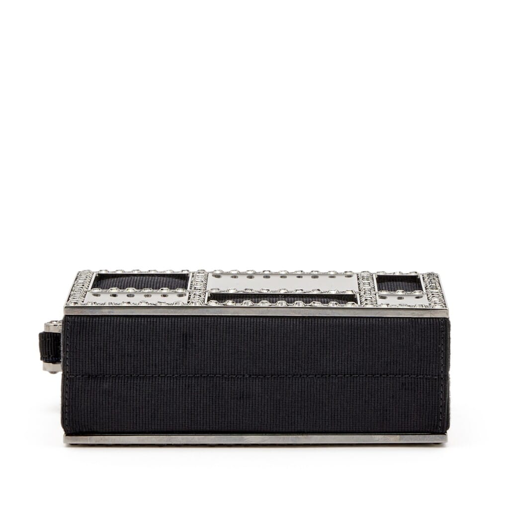 Black Cotton Piqué, Plexi and Rhinestone Minaudière Box Clutch Silver Hardware, 2005-2006