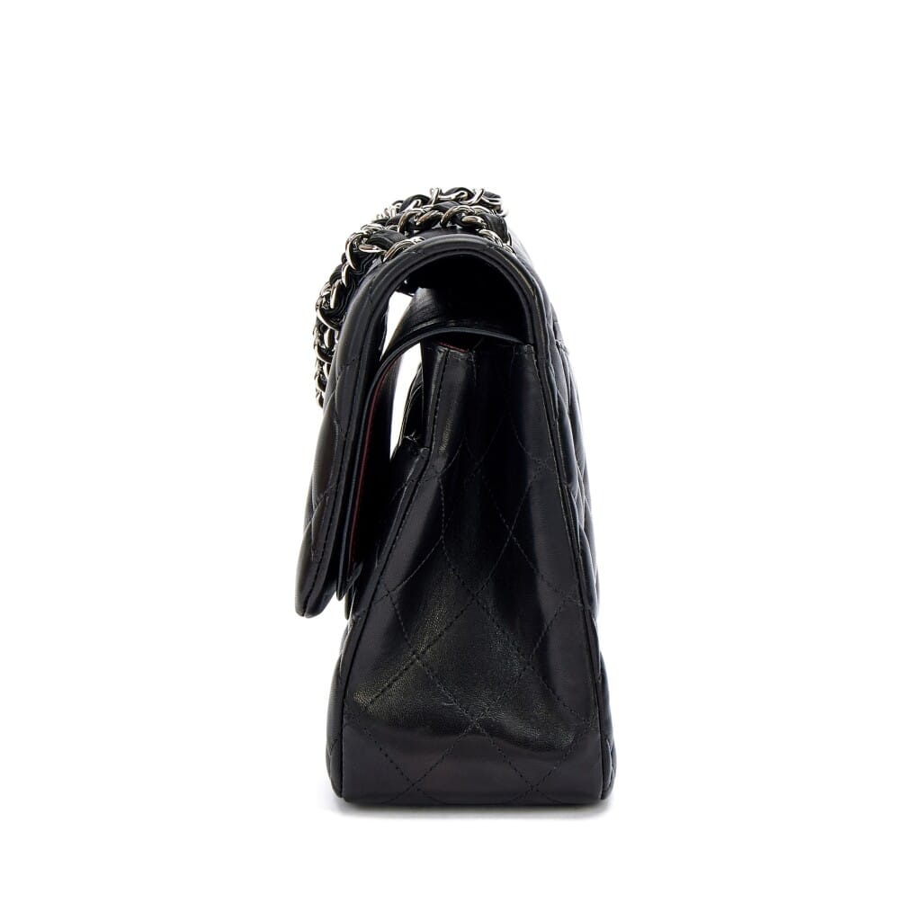 Black Quilted Lambskin Large Timeless Classic Double Flap Silver Hardware, 2011