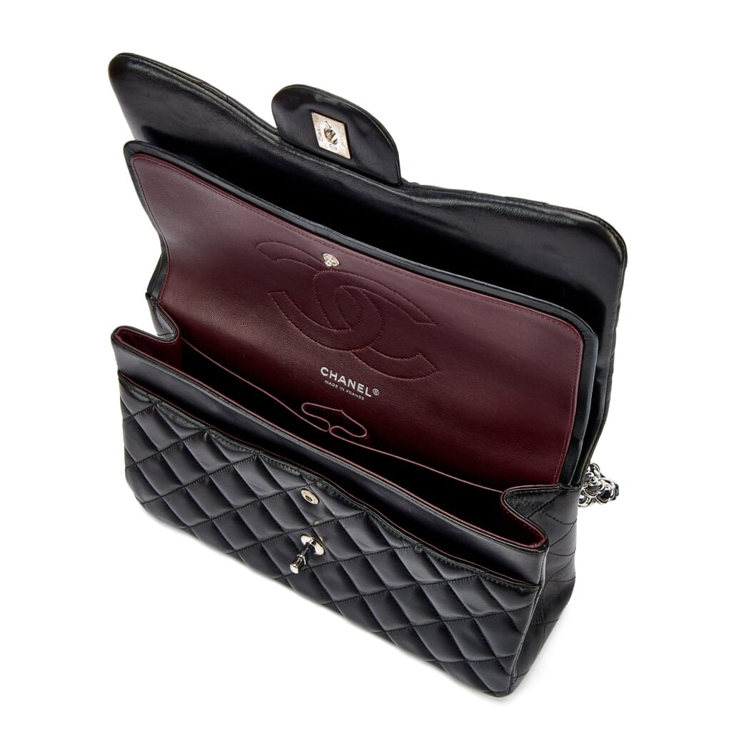 Black Quilted Lambskin Large Timeless Classic Double Flap Silver Hardware, 2011