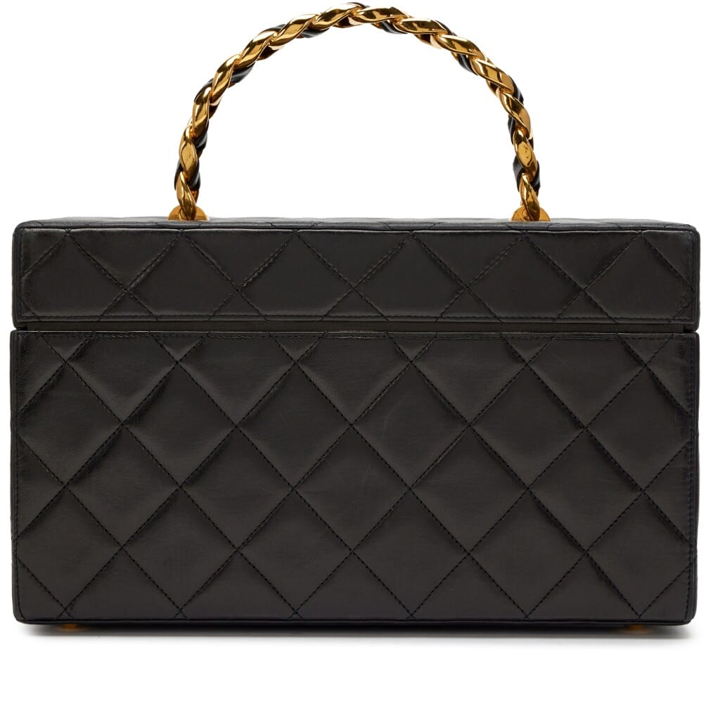 Vintage Black Quilted Lambskin Large Vanity Box Bag Gold Hardware, 1994-1996