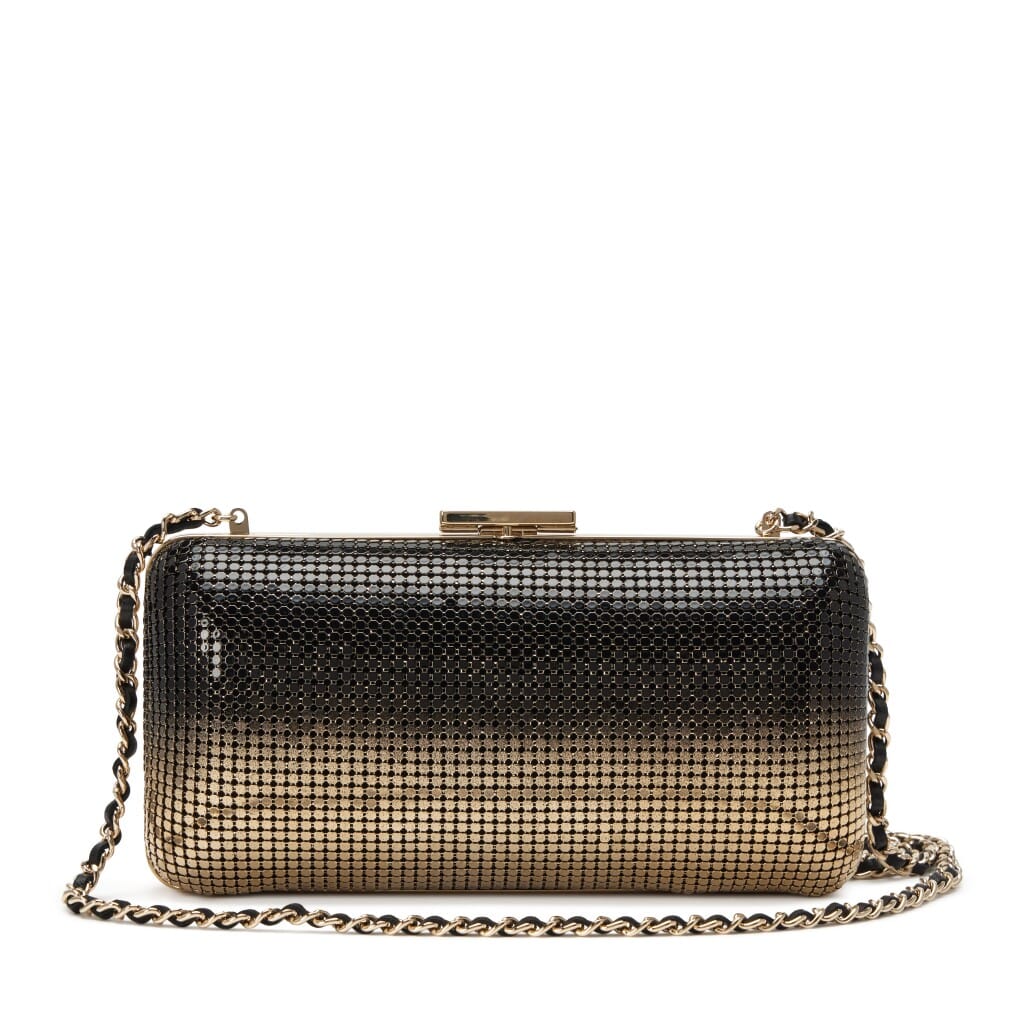 Black and Light Gold Mesh Ombre Hollywood Clutch on Chain Minaudière Light Gold Hardware, 2014
