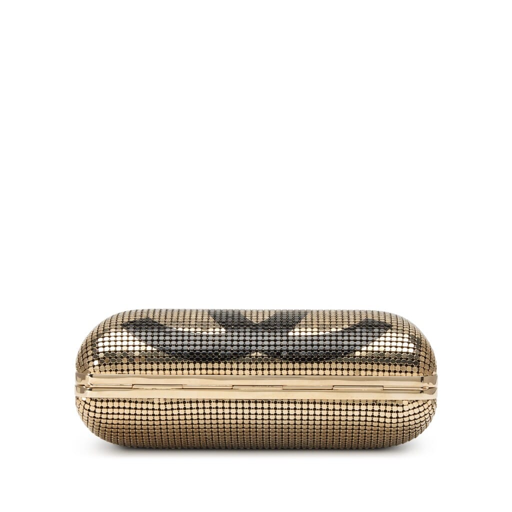 Black and Light Gold Mesh Ombre Hollywood Clutch on Chain Minaudière Light Gold Hardware, 2014