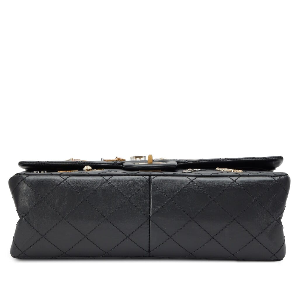 Black Quilted Aged Calfskin Paris Rue Cambon Lucky Charms 226 Reissue Double Flap Bag Antique Gold Hardware, 2018