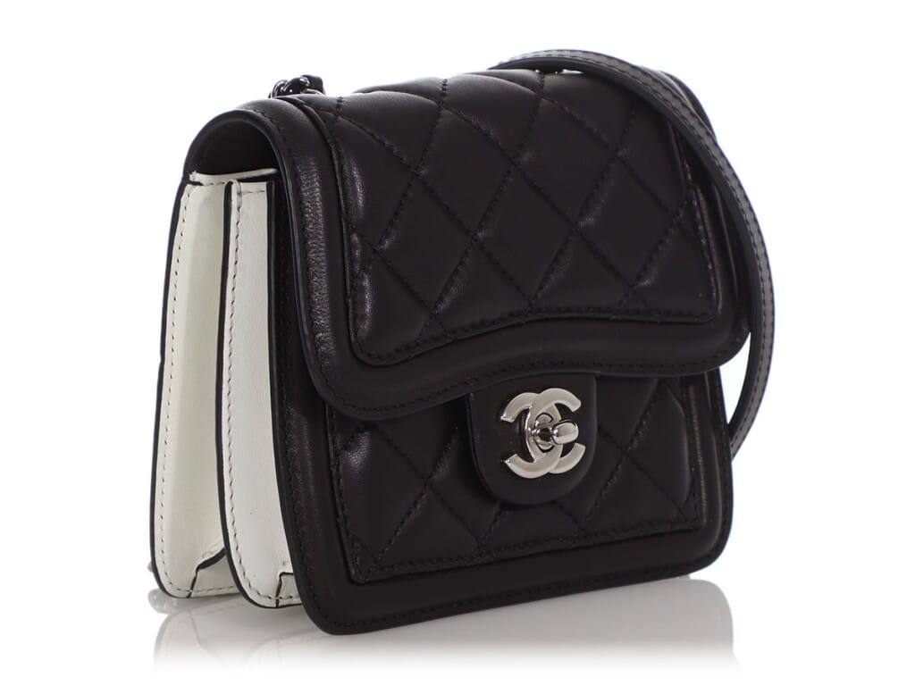 Black and White Quilted Lambskin Mini Citizen Flap Bag Silver Hardware, 2013