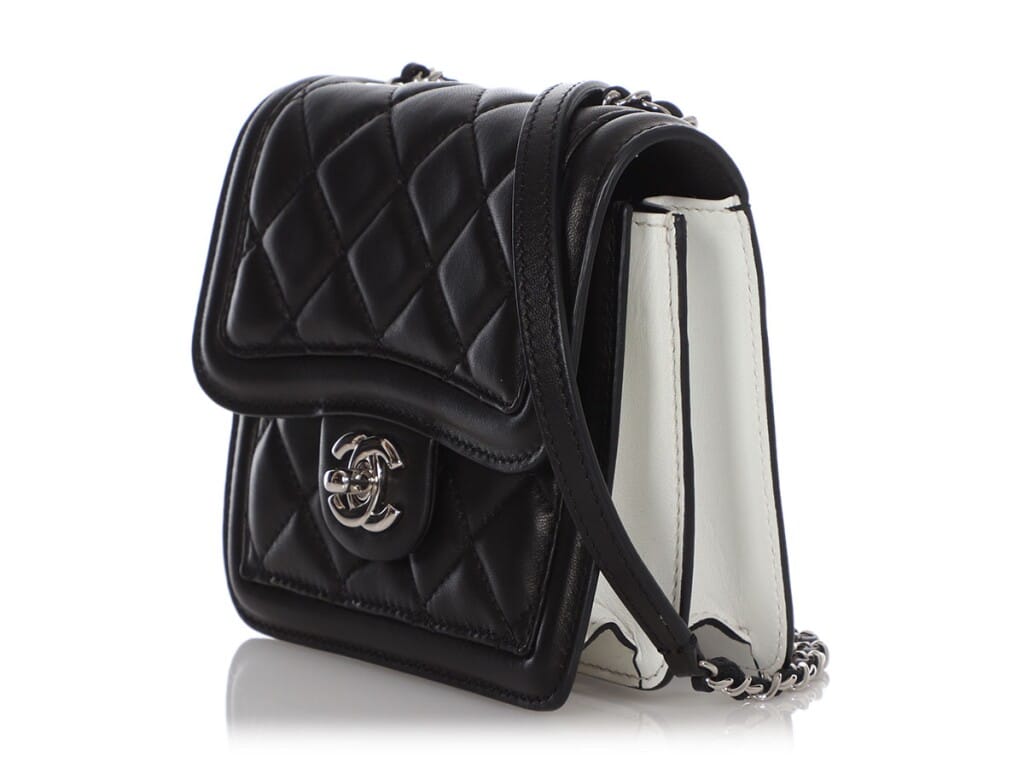 Black and White Quilted Lambskin Mini Citizen Flap Bag Silver Hardware, 2013
