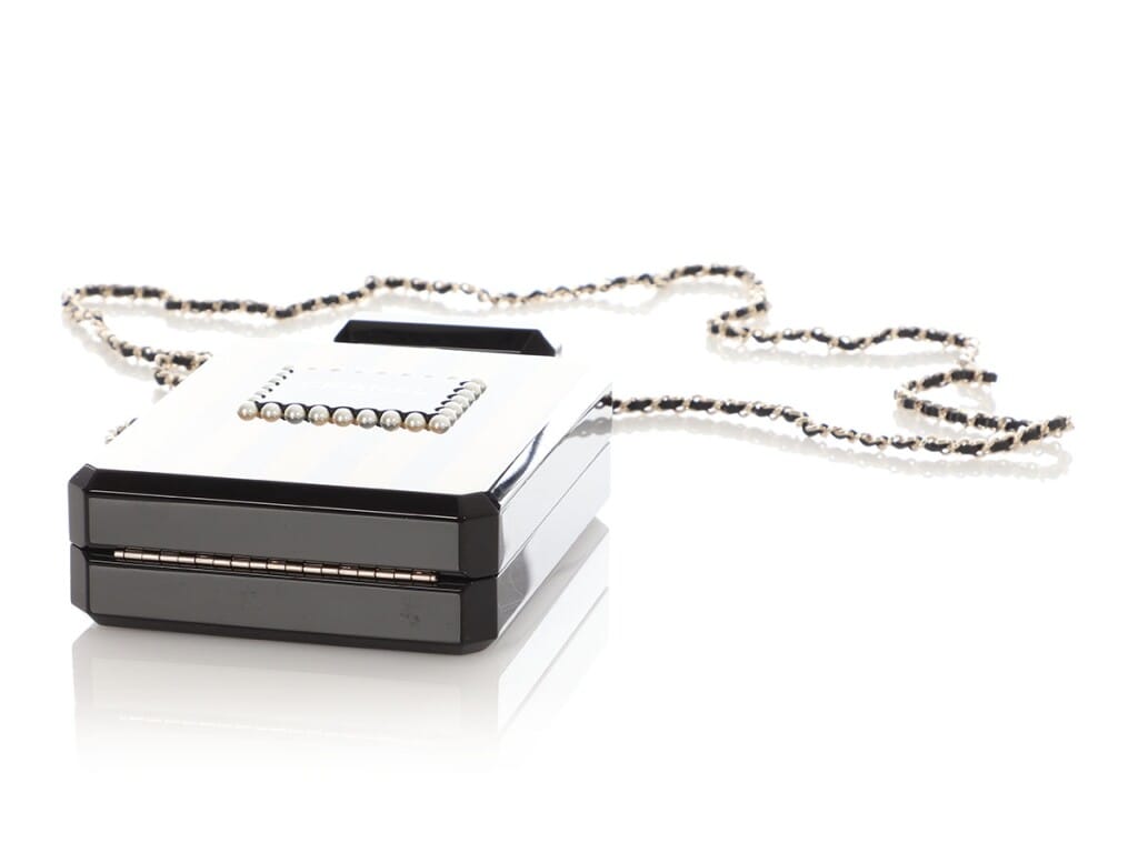 Black and Gold Plexiglass Perfume Bottle Minaudière Gold Hardware, 2017