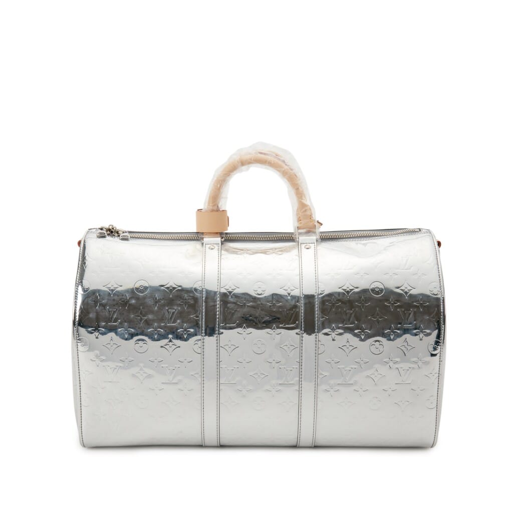 Virgil Abloh Silver Monogram Mirror Coated Canvas Keepall Bandoulière 50 Silver Hardware, 2021