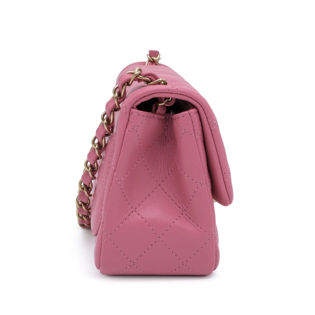 Pink Quilted Lambskin Mini Flap Bag Gold Hardware, 2021
