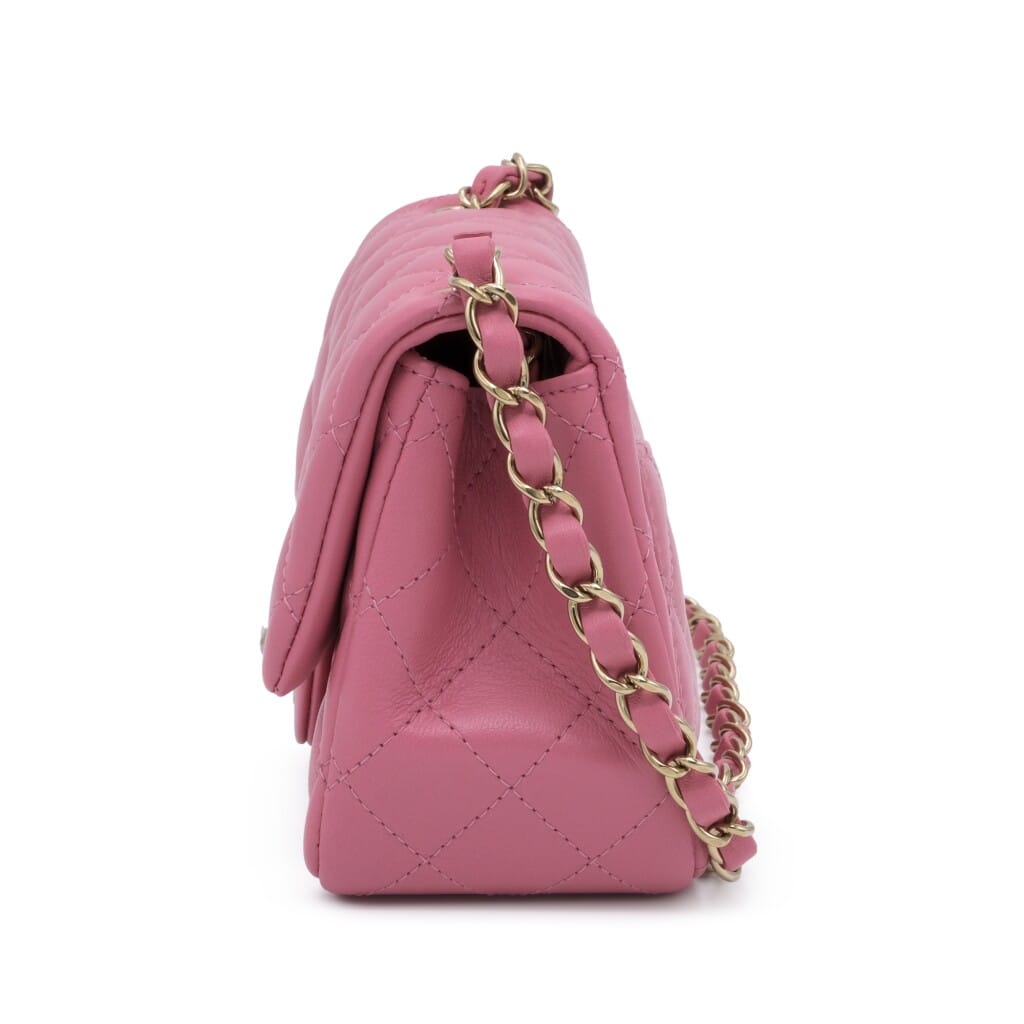 Pink Quilted Lambskin Mini Flap Bag Gold Hardware, 2021
