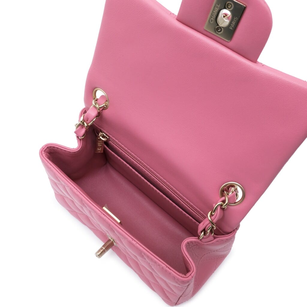 Pink Quilted Lambskin Mini Flap Bag Gold Hardware, 2021