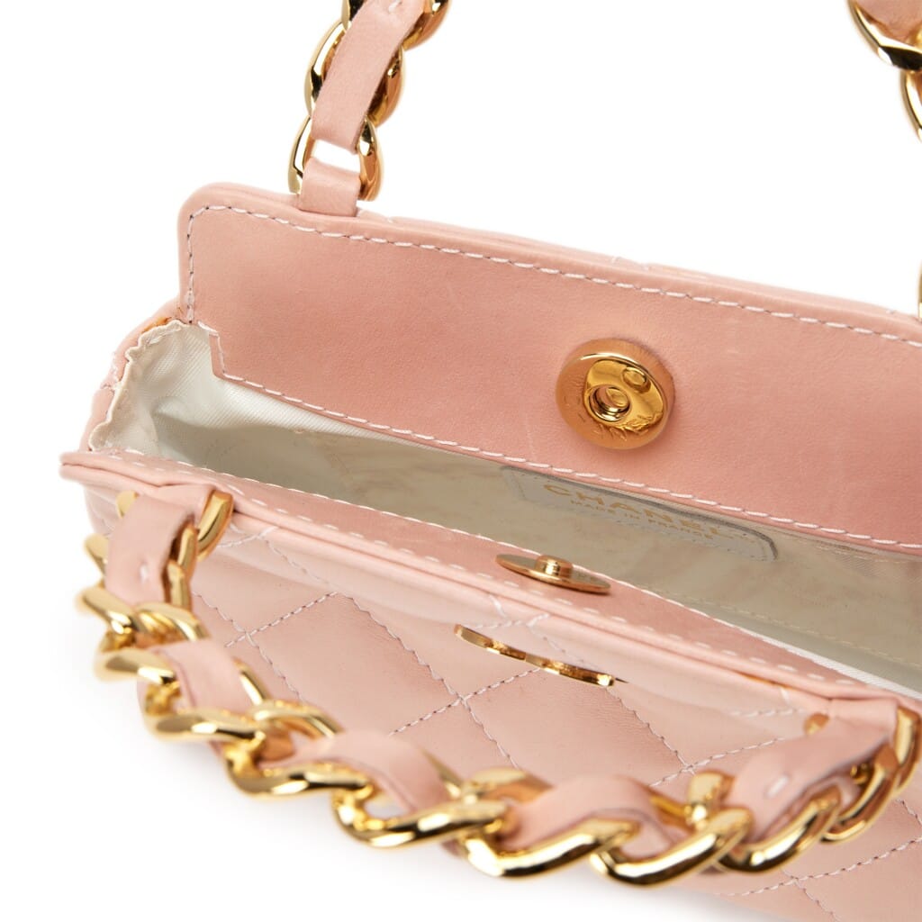 Pink Quilted Lambskin Mini Chain Top Handle CC Gold Hardware, 2004