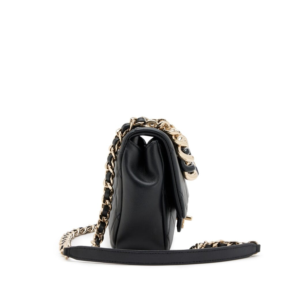 Black Quilted Lambskin Elegant Chain Single Flap Bag Gold and Black Resin Hardware, 2019
