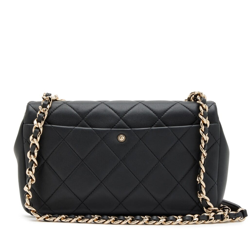 Black Quilted Lambskin Elegant Chain Single Flap Bag Gold and Black Resin Hardware, 2019