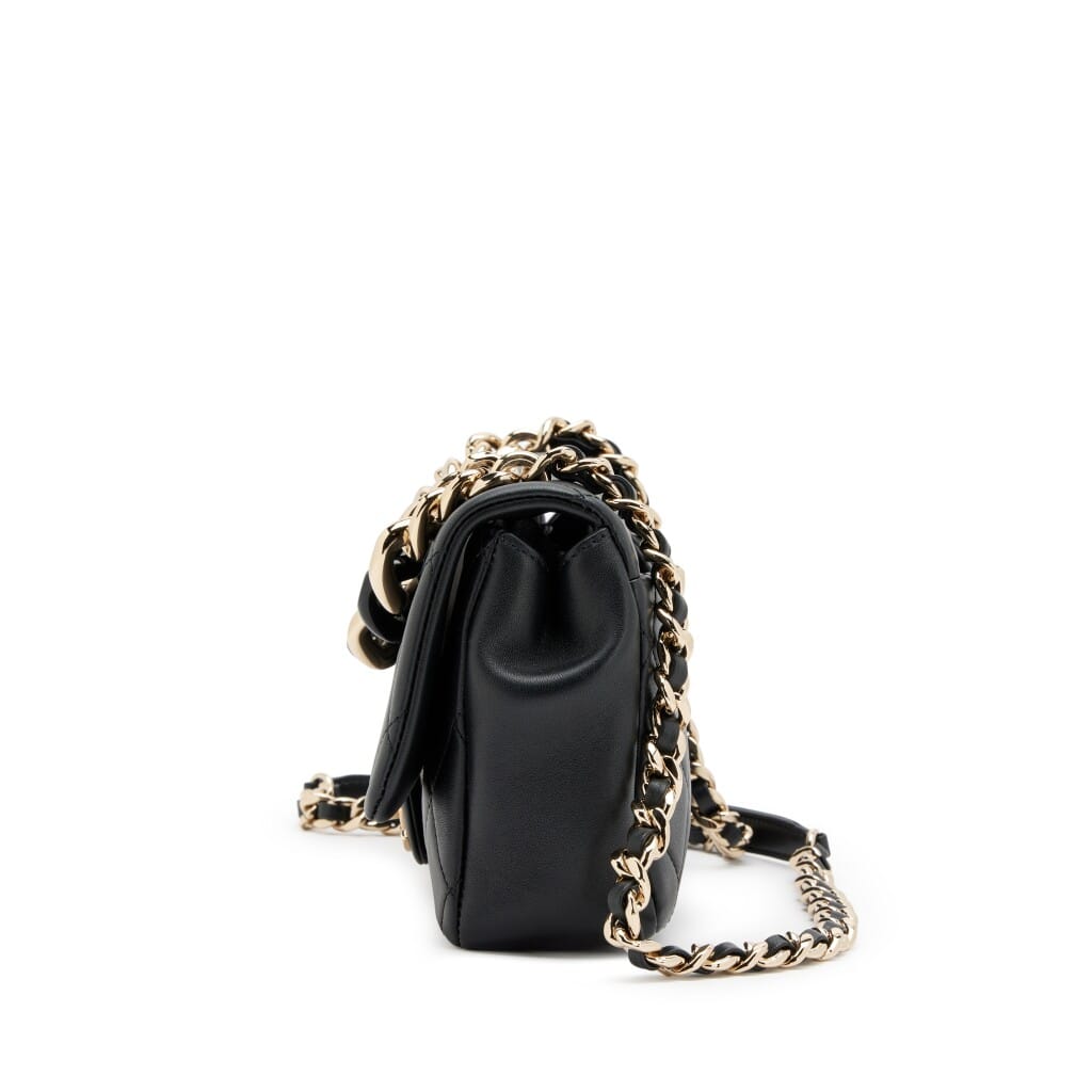 Black Quilted Lambskin Elegant Chain Single Flap Bag Gold and Black Resin Hardware, 2019