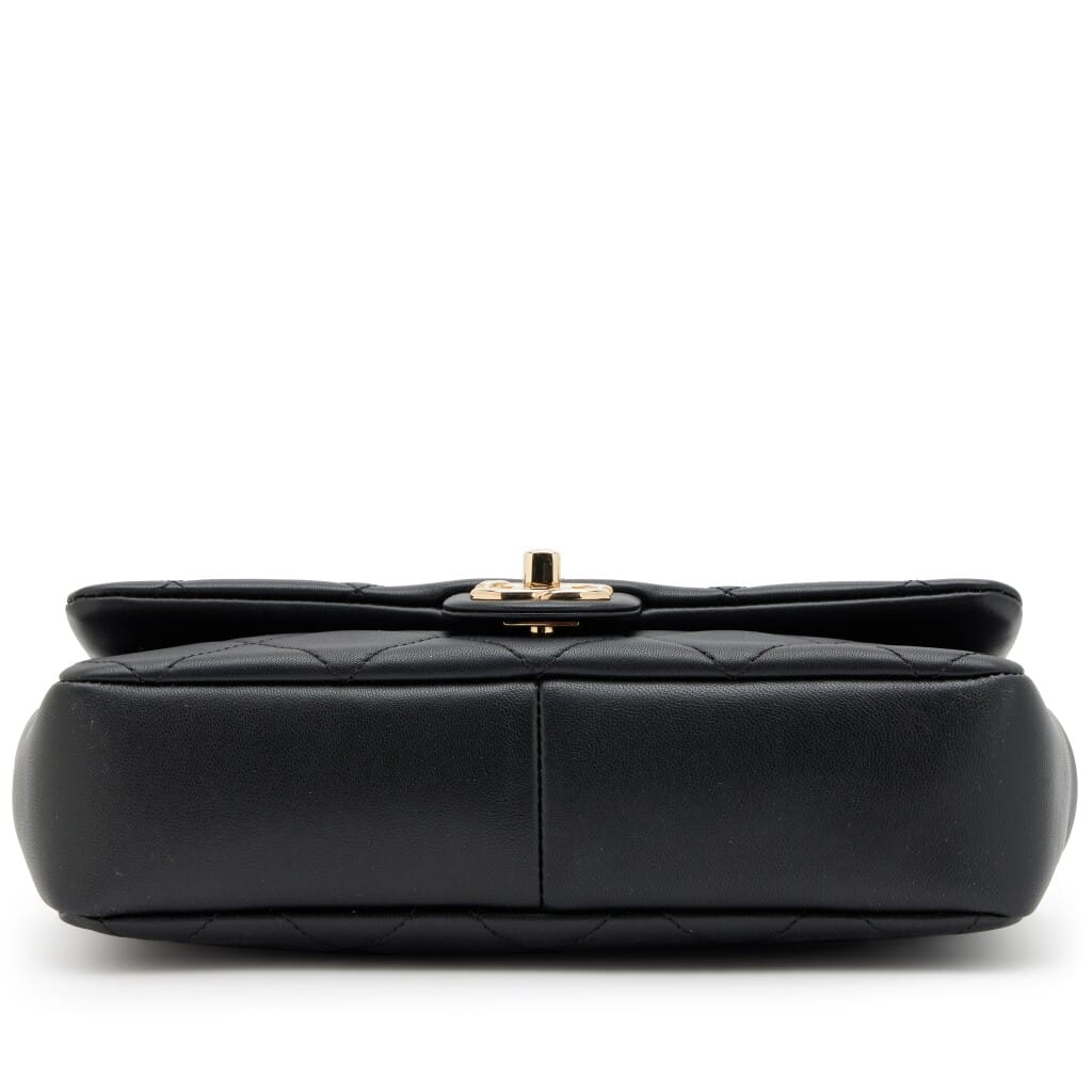 Black Quilted Lambskin Elegant Chain Single Flap Bag Gold and Black Resin Hardware, 2019