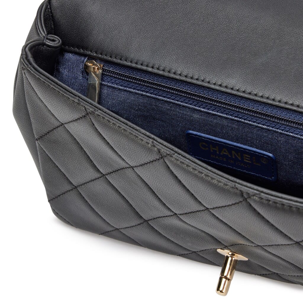 Black Quilted Lambskin Elegant Chain Single Flap Bag Gold and Black Resin Hardware, 2019