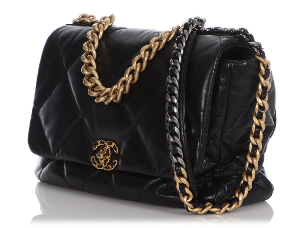Black Quilted Goatskin Maxi 19 Flap Gold Silver and Ruthenium Hardware, 2021