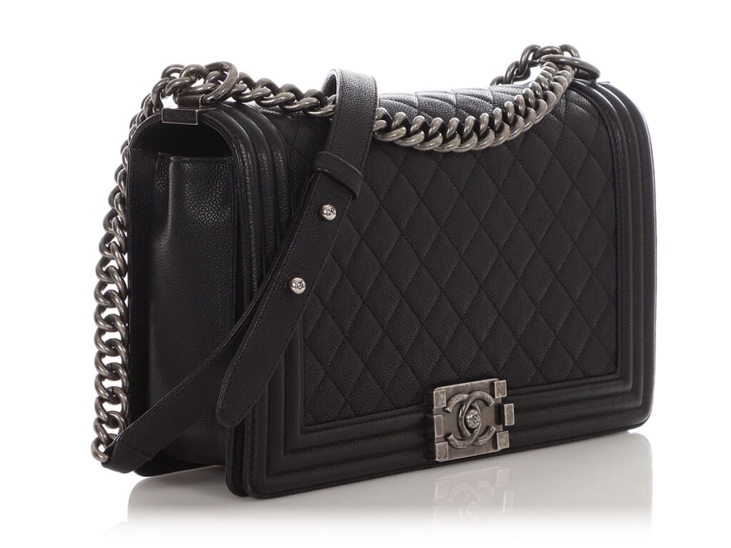 Black Quilted Caviar New Medium Boy Bag with Silver Tone Hardware, 2016-2017