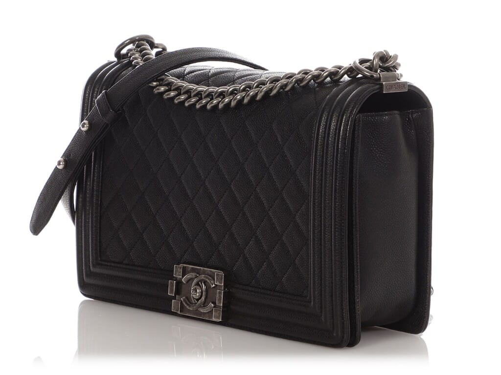 Black Quilted Caviar New Medium Boy Bag with Silver Tone Hardware, 2016-2017