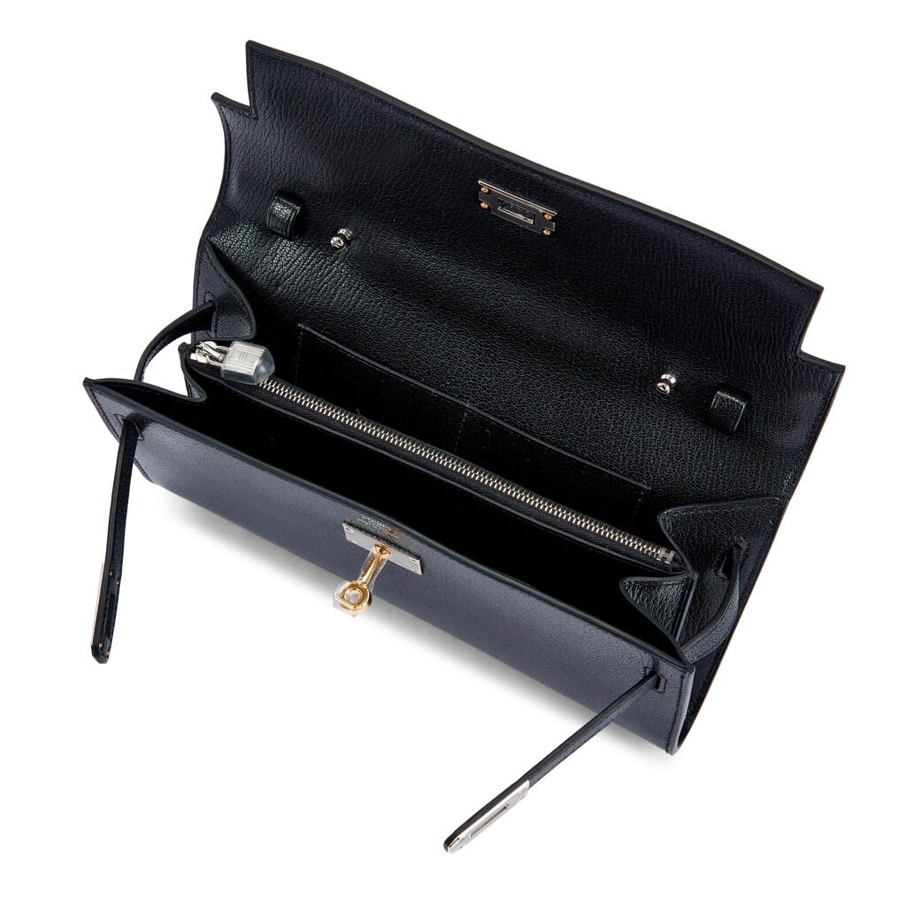 Black Chèvre Kelly-To-Go Wallet Electrum Hardware, 2025