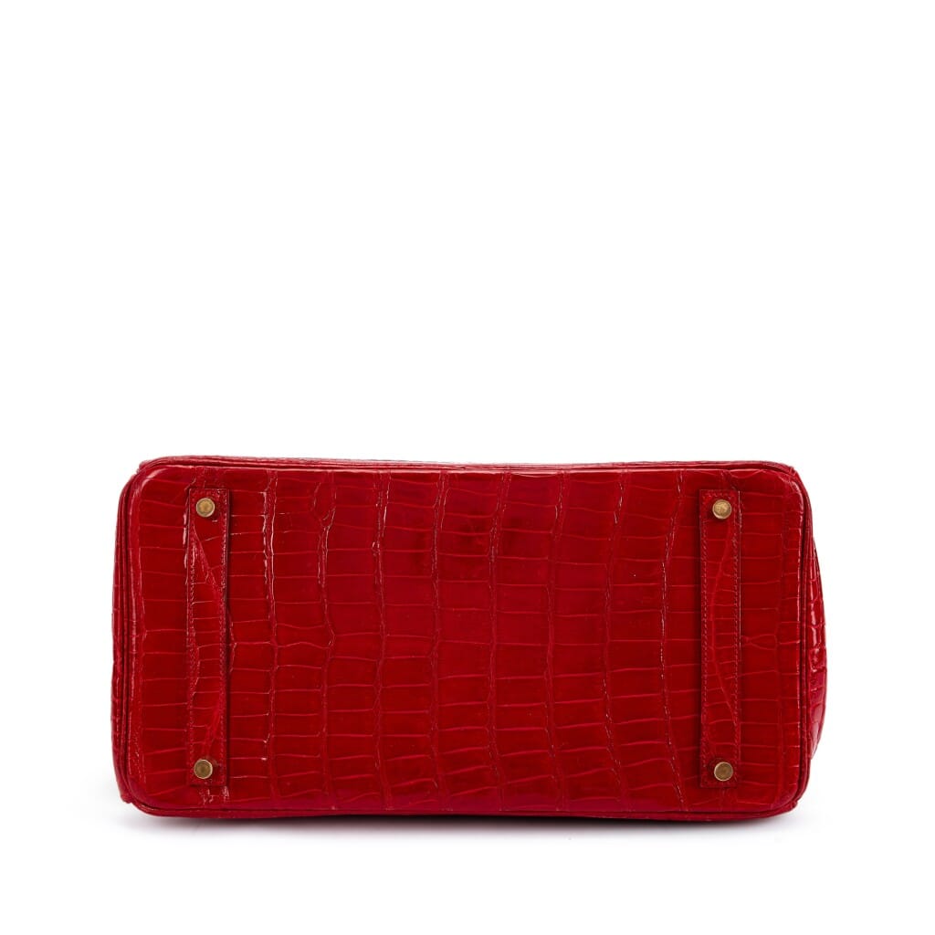 Rouge Braise Shiny Porosus Crocodile Birkin 35 Gold Hardware, 1997