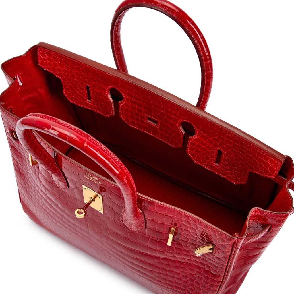 Rouge Braise Shiny Porosus Crocodile Birkin 35 Gold Hardware, 1997