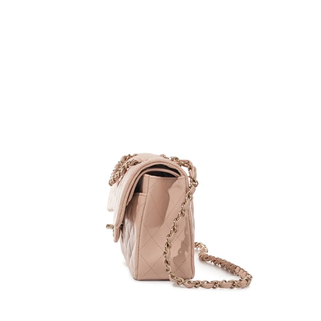 Pink Quilted Caviar Small Classic Double Flap Bag Pale Gold Hardware