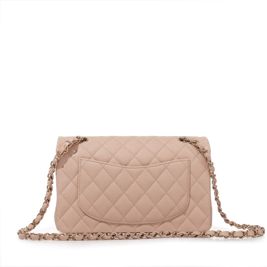 Pink Quilted Caviar Small Classic Double Flap Bag Pale Gold Hardware