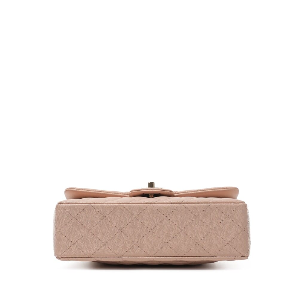 Pink Quilted Caviar Small Classic Double Flap Bag Pale Gold Hardware