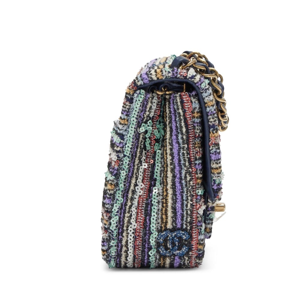 Multicolor Sequin Mini Square Half Flap Bag Pale Gold Hardware, 2023
