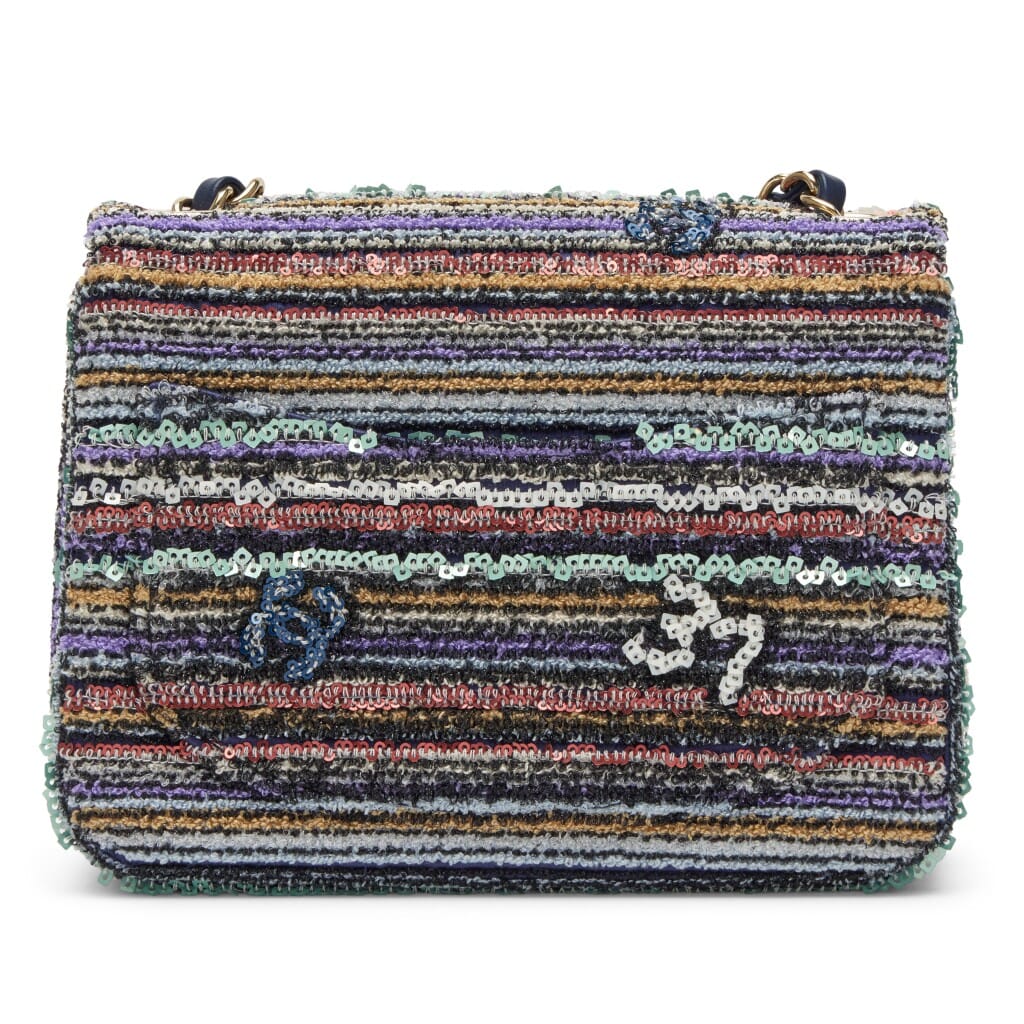 Multicolor Sequin Mini Square Half Flap Bag Pale Gold Hardware, 2023