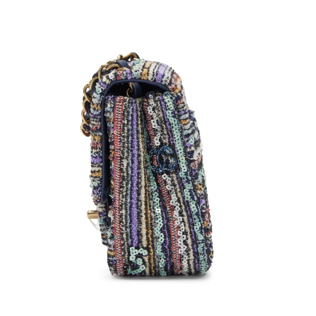 Multicolor Sequin Mini Square Half Flap Bag Pale Gold Hardware, 2023