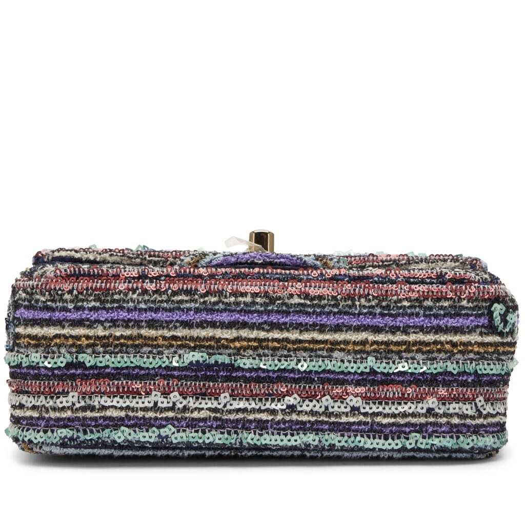 Multicolor Sequin Mini Square Half Flap Bag Pale Gold Hardware, 2023