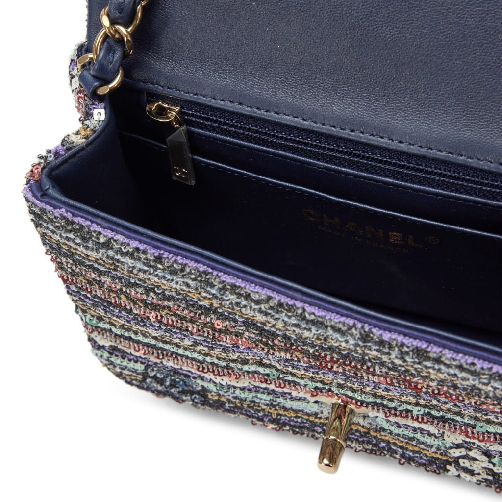 Multicolor Sequin Mini Square Half Flap Bag Pale Gold Hardware, 2023