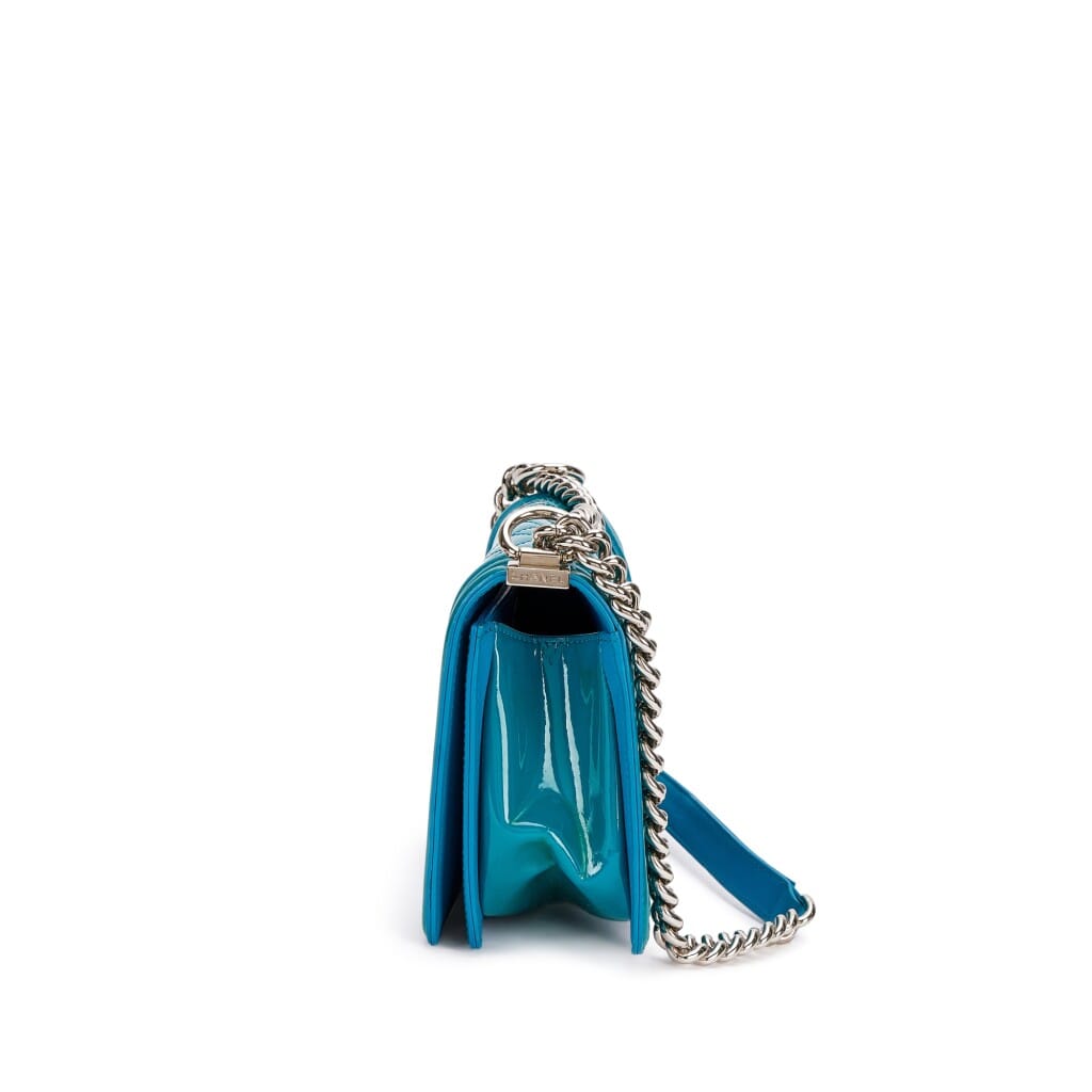 Blue Patent Quilted Small Boy Bag Silver Hardware 2014-2015