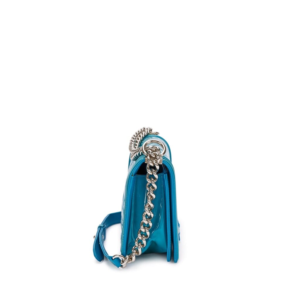 Blue Patent Quilted Small Boy Bag Silver Hardware 2014-2015