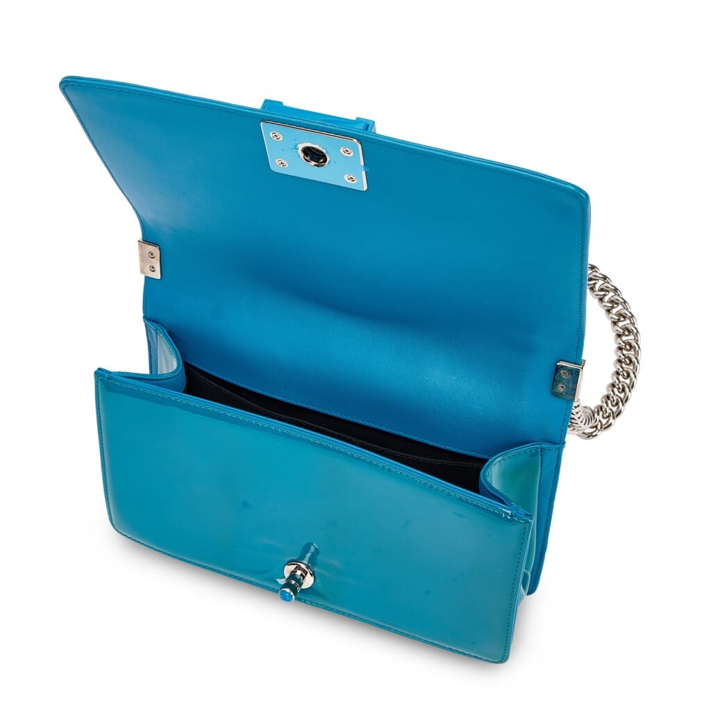 Blue Patent Quilted Small Boy Bag Silver Hardware 2014-2015