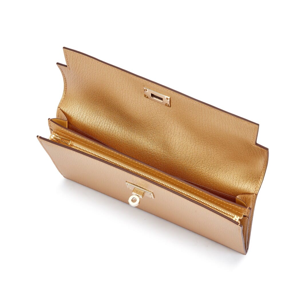 Dore Chamkilight Metallic Kelly Pocket Long Wallet Permabrass Hardware, 2024