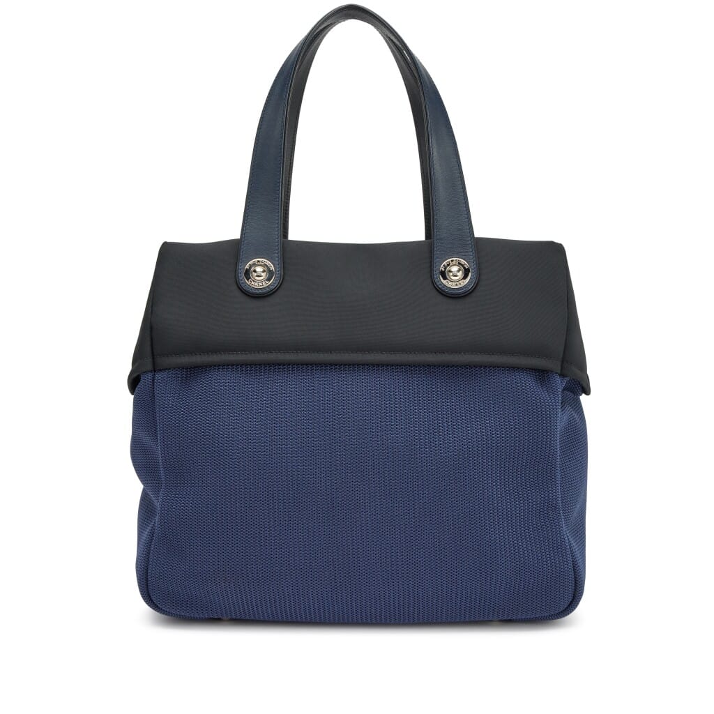 Navy Blue and Black Quilted Rue Cambon Shopping Tote Silver Hardware, 2013-2014