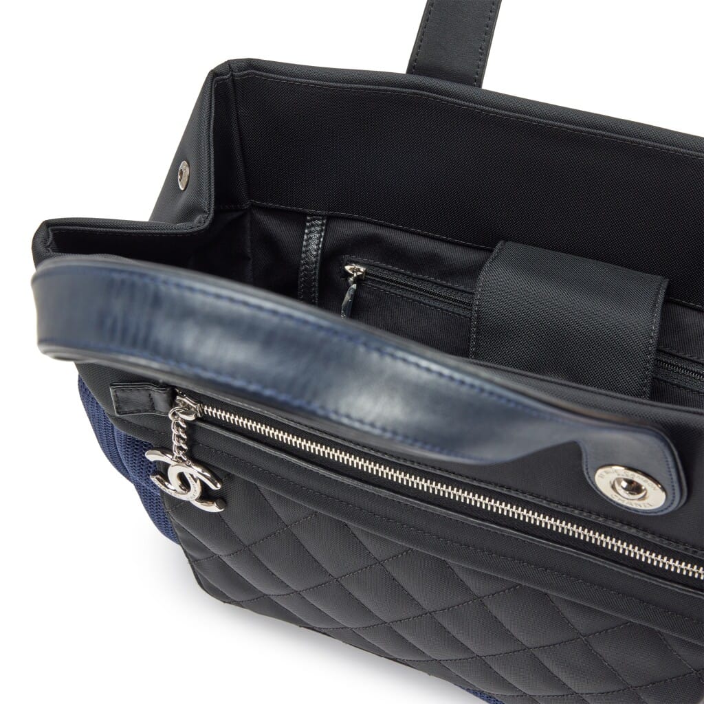 Navy Blue and Black Quilted Rue Cambon Shopping Tote Silver Hardware, 2013-2014