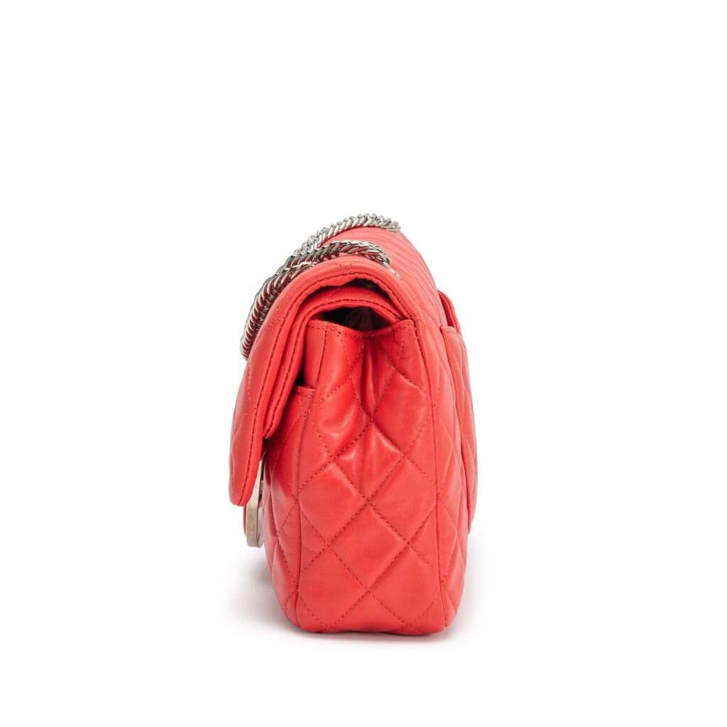 Coral Red Quilted Lambskin Icons Secret Label Double Flap Bag Silver Hardware, 2006-2008