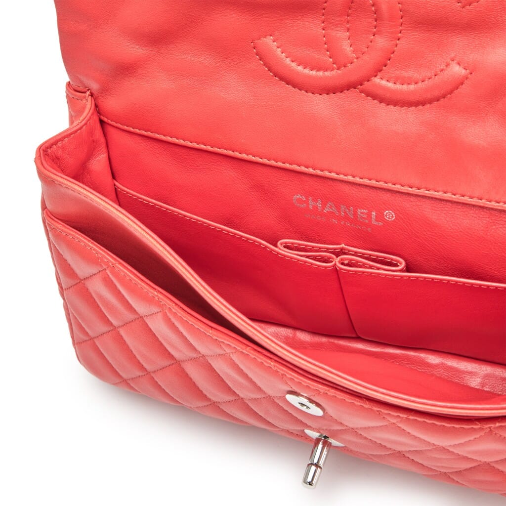 Coral Red Quilted Lambskin Icons Secret Label Double Flap Bag Silver Hardware, 2006-2008