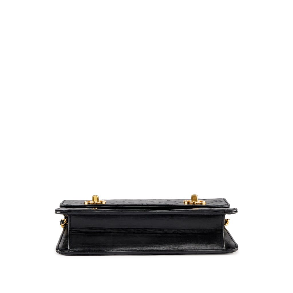 Black Quilted Lambskin Double CC Turn Lock Cambon Charm Mini Briefcase Bag Gold Hardware, 1989-1991