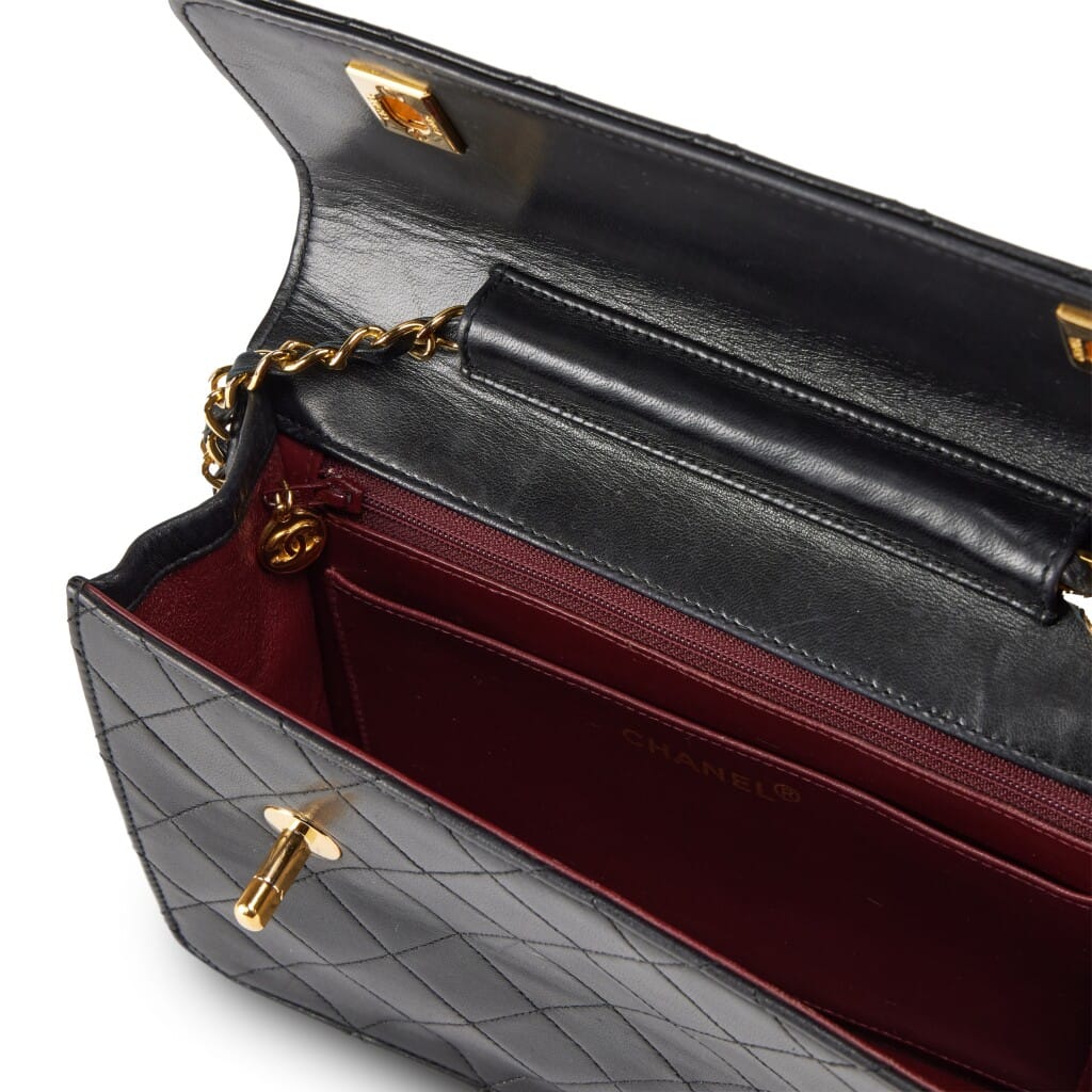 Black Quilted Lambskin Double CC Turn Lock Cambon Charm Mini Briefcase Bag Gold Hardware, 1989-1991