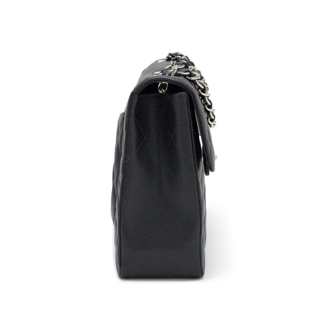 Black Quilted Caviar Square Classic Jumbo Flap Bag Silver Hardware, 2004-2005