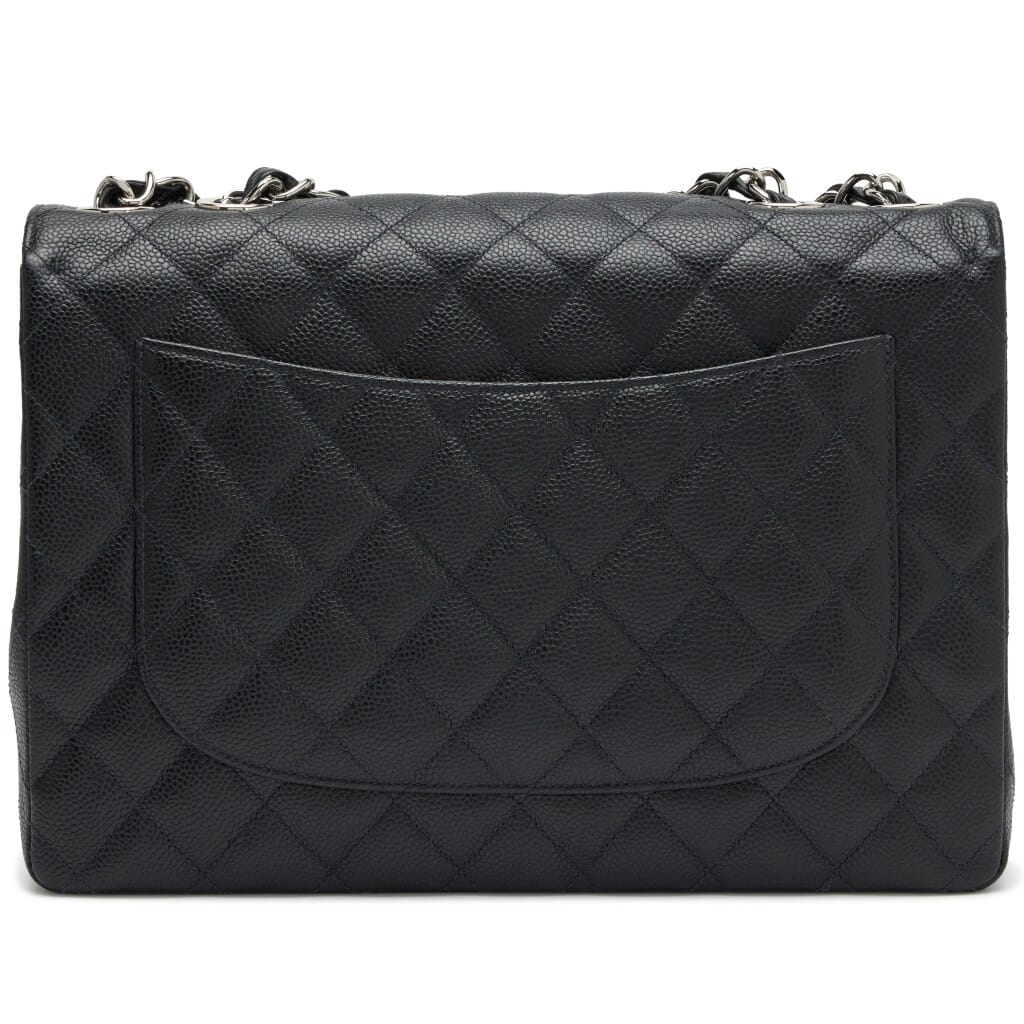 Black Quilted Caviar Square Classic Jumbo Flap Bag Silver Hardware, 2004-2005