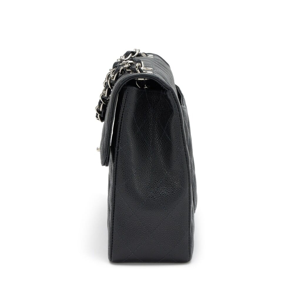 Black Quilted Caviar Square Classic Jumbo Flap Bag Silver Hardware, 2004-2005