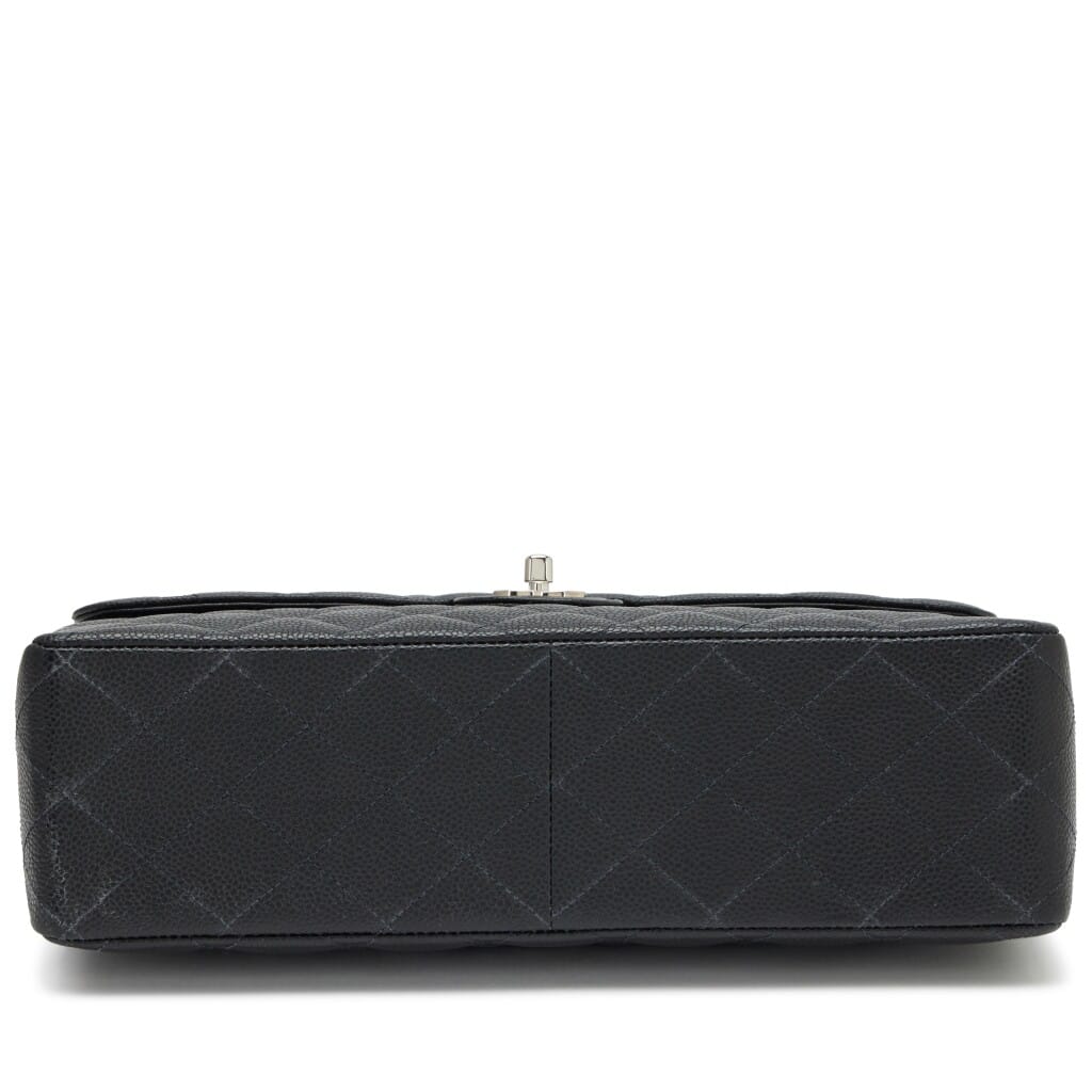 Black Quilted Caviar Square Classic Jumbo Flap Bag Silver Hardware, 2004-2005