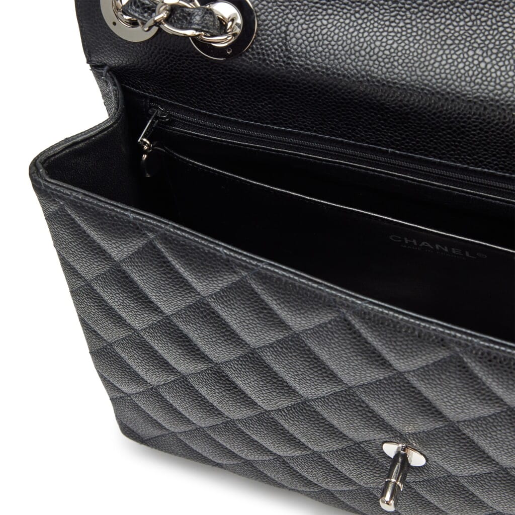 Black Quilted Caviar Square Classic Jumbo Flap Bag Silver Hardware, 2004-2005